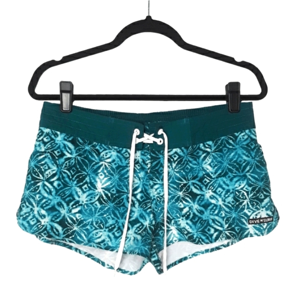 DIVE N' SURF Teal Blue Print Large Board Shorts